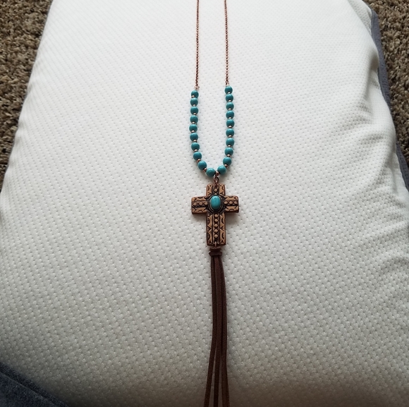 blue turquoise beads with rose gold chain! - Picture 3 of 4